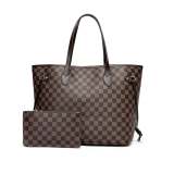 RICHPORTS Checkered Shoulder Tote Bags for Womens Leather 3pcs Set Brown