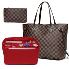 RICHPORTS Checkered Shoulder Tote Bags for Womens Leather 3pcs Set Brown