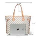 RICHPORTS Checkered Shoulder Tote Bags for Womens Leather 3pcs Set White
