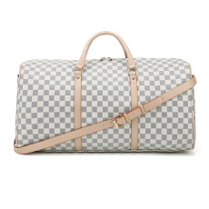 RICHPORTS Weekenders Bags Fashion Checkered Duffel Bag PU Leather Oversized Weekender Travel Bag Overnight Handbag Gym Bag for Large-White Checkered