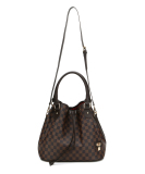 Fashion Checkered Bucket Bag with drawstring design, PU leather exterior, dual handles, and adjustable shoulder strap