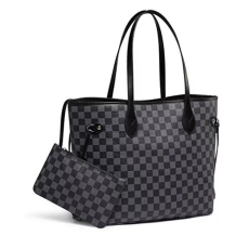 RICHPORTS Checkered Tote Bag for Women – PU Leather Shoulder Handbag Set
