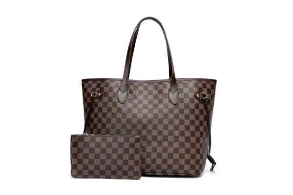 RICHPORTS Stylish Checkered Bag 2-in-1 Tote Set with Matching Wallet