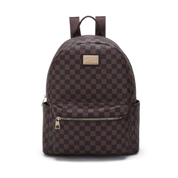 RICHPORTS Checkered Backpack Fashion Classic Large Backpack for College Students Travel bag Brown Checkered