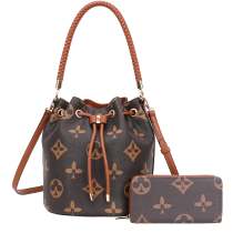 RICHPORTS Stylish PU Leather Bucket Bag – Checkered Drawstring Shoulder Bag