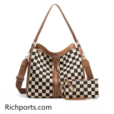 Large Checkerboard Crossbody Satchel for Women with Matching Wallet – Multi-Compartment Plaid Tote, Adjustable Strap Handbag for Work, Daily Essentials, Shopping and Travel