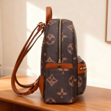 RICHPORTS Vintage Print Travel Backpack – PU Leather Backpack for Women & Men