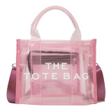 RICHPORTS Clear Mesh Tote Bag - Fashionable PVC Transparent Crossbody Bag, Stadium Approved Beach & Travel Handbag for Women