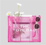 RICHPORTS Clear Mesh Tote Bag - Fashionable PVC Transparent Crossbody Bag, Stadium Approved Beach & Travel Handbag for Women