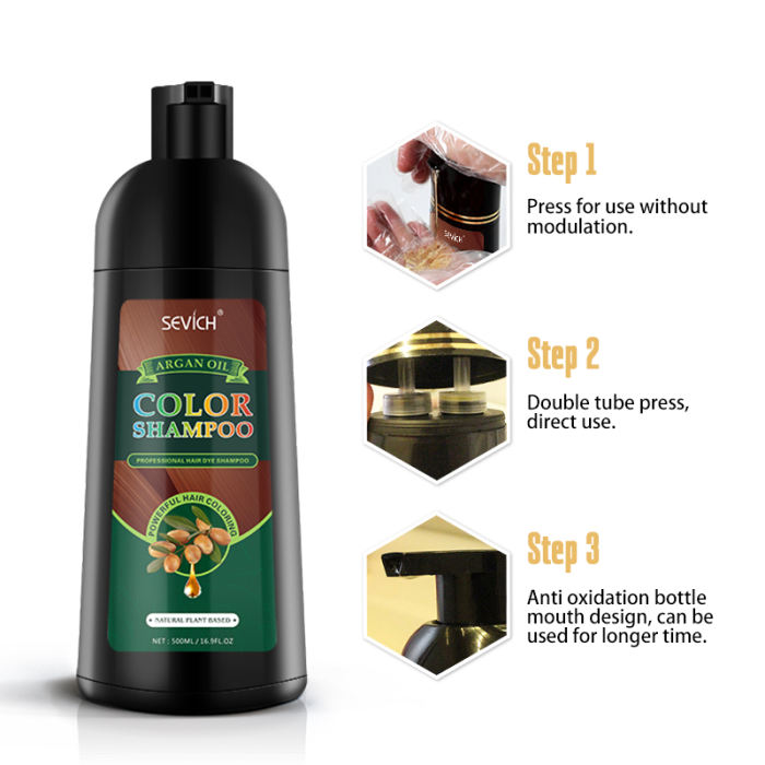 Argan Oil Color Shampoo(4 colors) Sevich 250ml Argan Oil Hair Dye Shampoo Hair Styling Fast Dye Hair Natural Gray White Hair Color Dye Treatment Hair Shampoo