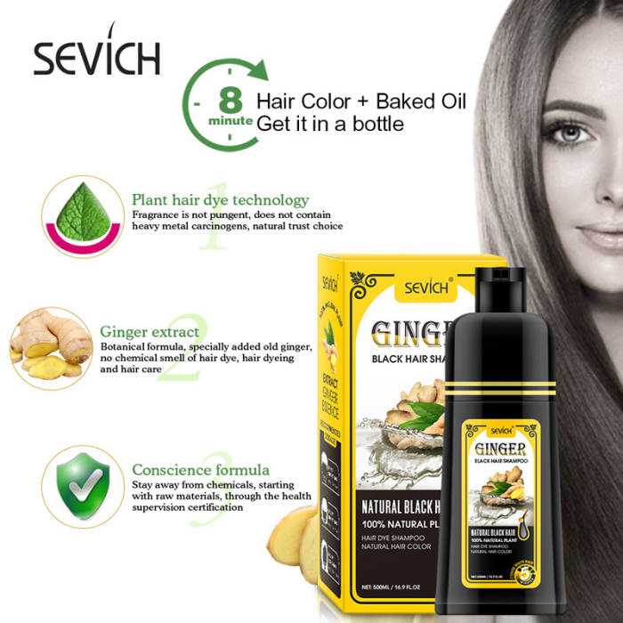 Ginger Black Hair Shampoo Only 5 Minutes Sevich Black Hair Shampoo Fast Dye Grey White to Black