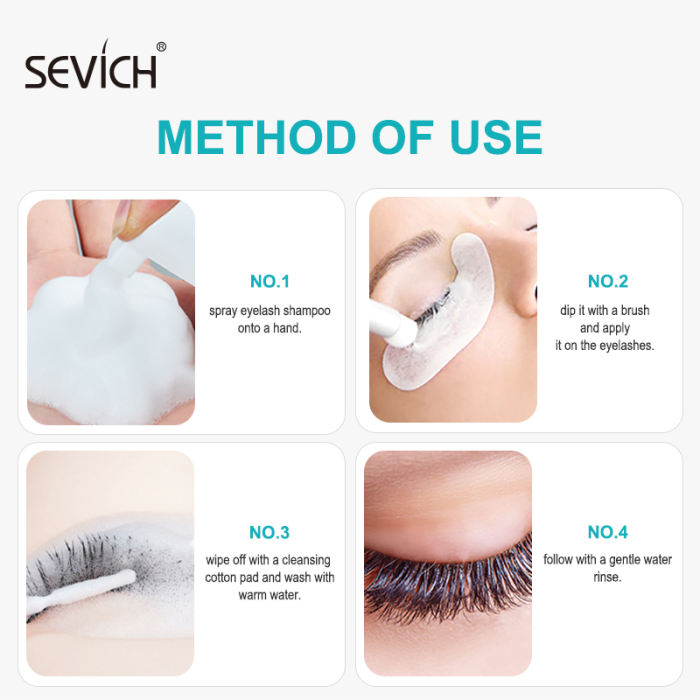 Sevich 50ml Eyelash Extensions Cleanser Gentle Eyelashes Shampoo Glue Mascara Remover Cleaning Foam