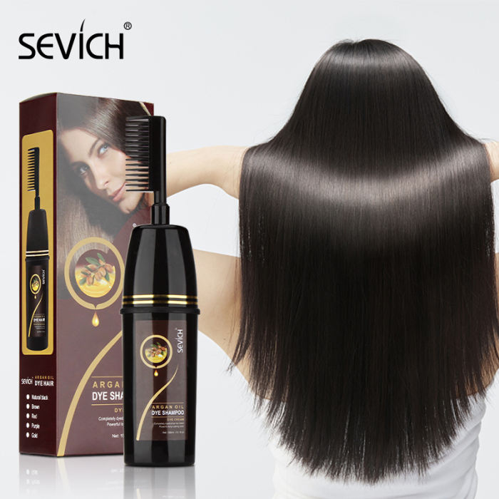 Sevich Natural Black Color Hair Dye Shampoo With Comb Fast & Easy Dye Coloring Grey Hair Removal Smoothing Hair Shampoo