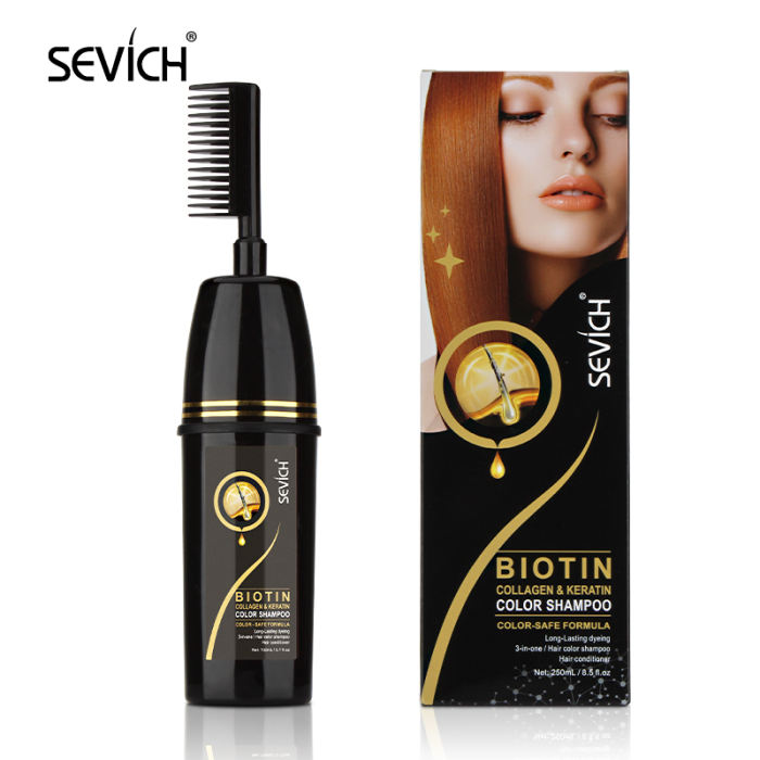 Sevich Natural Black Color Hair Dye Shampoo With Comb Fast & Easy Dye Coloring Grey Hair Removal Smoothing Hair Shampoo