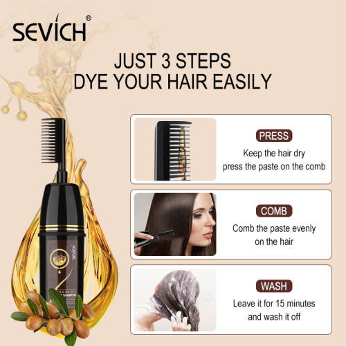 Sevich Natural Black Color Hair Dye Shampoo With Comb