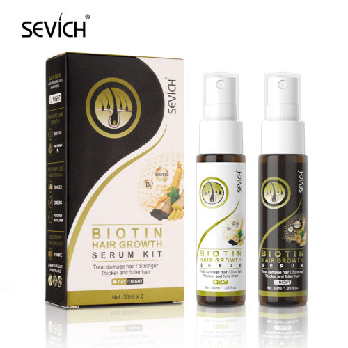 Sevich Day& Night Biotin Fast Hair Growth Serum Spray Set Ginger Essential Oils Spray Treatment Hair Loss Essence Nourishing