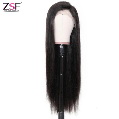 ZSF Hair Straight 13*4 Lace Frontal Wig Unprocessed Human Virgin Hair 1Piece Natural Black