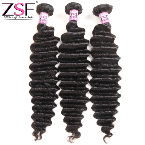 Free Shippng ZSF Hair 8A Grade Deep Wave Virgin Hair 3Bundles With 13*4 Lace Frontal Natural Black