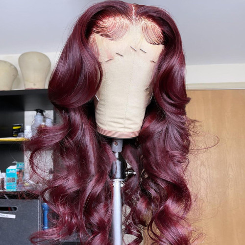 ZSF Hair 99j Body Wave 4*4/5*5/13*4/360 Lace Wig Brazilian Colored Human Virgin Hair One Piece