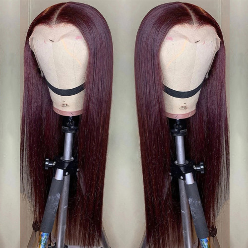ZSF Hair 99j Straight 4*4/5*5/13*4/360 Lace Wig Brazilian Colored Human Virgin Hair One Piece