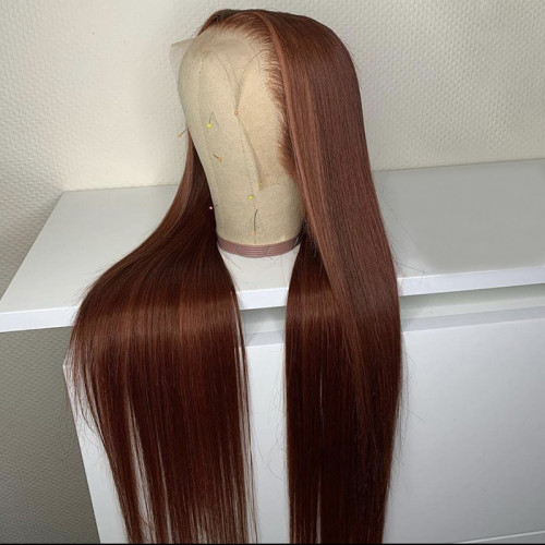 ZSF Hair 33# Chestnut Brown Straight 4*4/5*5/13*4/360 Lace Wig Brazilian Human Virgin Hair One Piece.