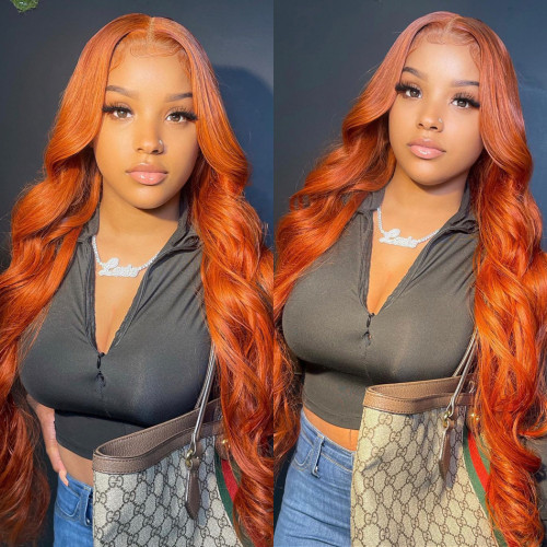ZSF Hair Ginger Body Wave 4*4/5*5/13*4/360 Lace Wig Brazilian Colored Orange Human Virgin Hair One Piece