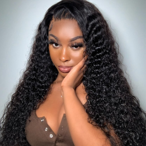 ZSF Hair Water Wave 13*4 Lace Frontal Wig Unprocessed Human Virgin Hair 1Piece Natural Black