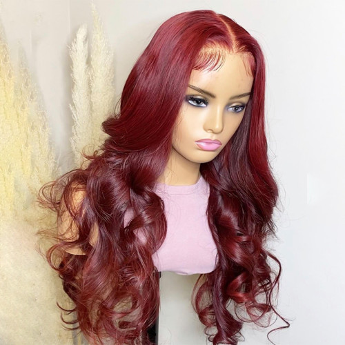 ZSF Hair Burgundy Lace Wig Body Wave Colored Human Virgin Hair 4*4/5*5/13*4/360 One Piece.