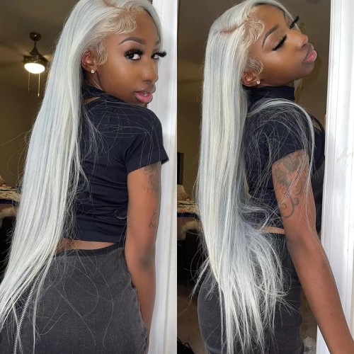 ZSF Hair Platinum Blonde Straight Lace Frontal Wig 100% Human Hair 1Piece