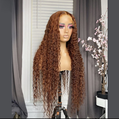 ZSF Hair 33# Chestnut Brown Brazilian Water Wave Curly 4*4/5*5/13*4/360 Lace Wig Pre Plucked