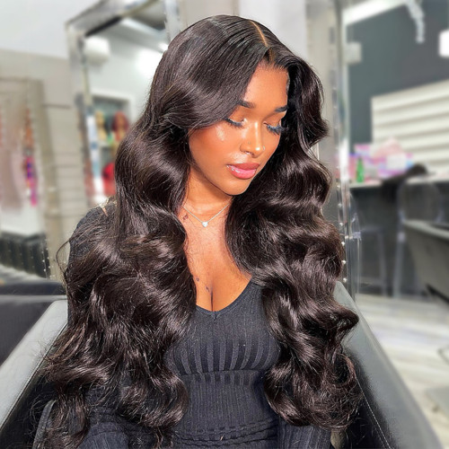 ZSF Hair Body Wave Invisible Glueless 13*4 Lace Frontal Wig Dome Cap Beginner Friendly Unprocessed Human Virgin Hair 1Piece Natural Black