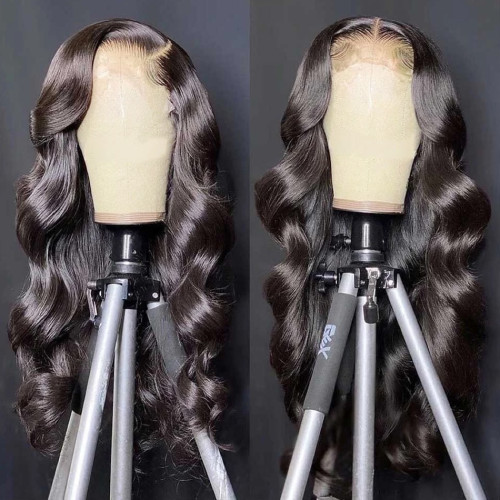 ZSF Hair Body Wave Invisible Glueless 13*4 Lace Frontal Wig Dome Cap Beginner Friendly Unprocessed Human Virgin Hair 1Piece Natural Black