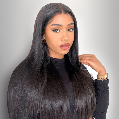 ZSF Hair Straight Invisble Glueless 13*4 Lace Frontal Wig Dome Cap Beginner Friendly Unprocessed Human Virgin Hair 1Piece Natural Black