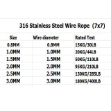 100M   316 stainless steel wire rope , 7x7  fishing steel marine  Φ0.8mm-Φ3.0mm