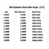 100M   304 stainless steel wire rope , 7x7  fishing steel marine  Φ0.4mm-Φ4.0mm