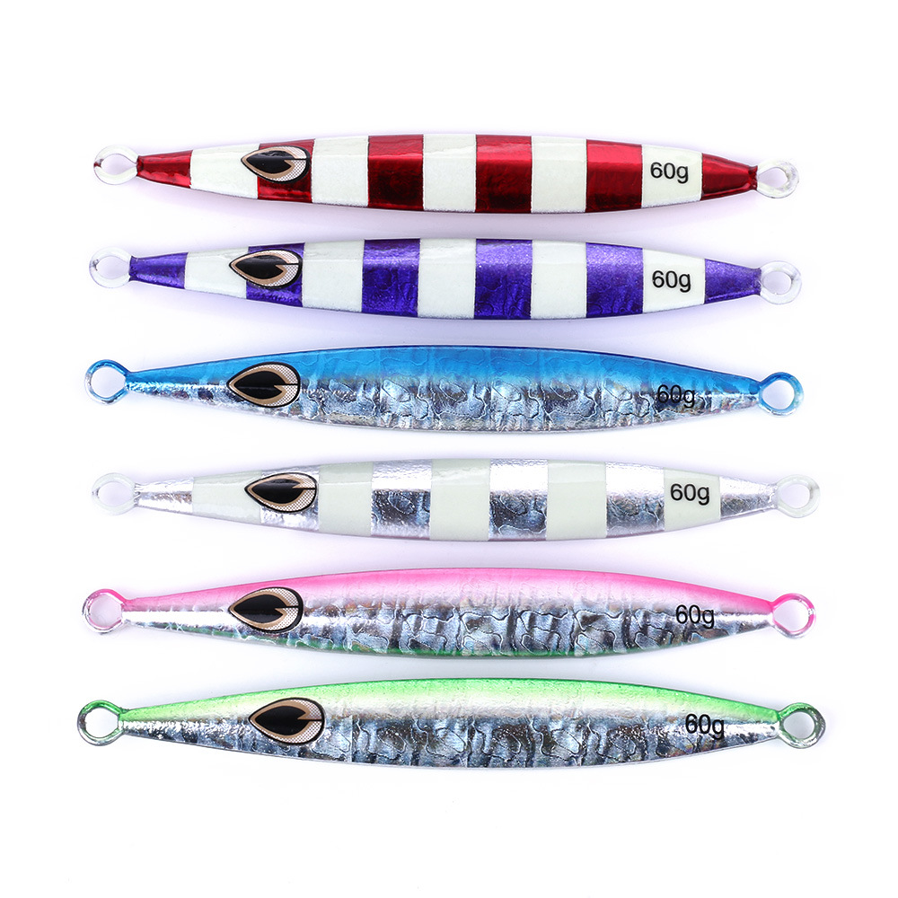 Slow Fall Fishing Lures With Feather & Hook Sinking Lead Flat Jig Bait  45mm-70mm