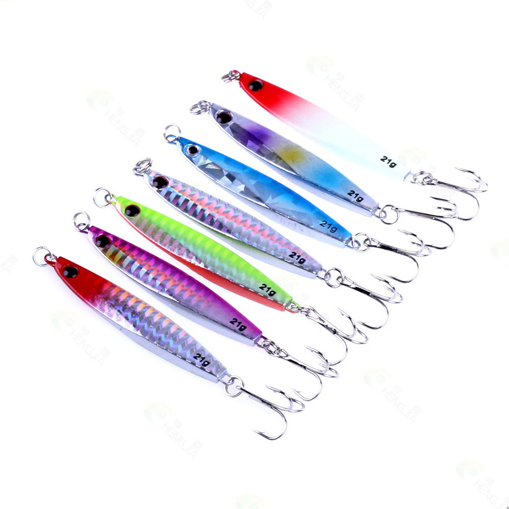 7pcs Long Metal Jig Fishing Lure Weights 14g 21g 30g Slow Cast Sea Fishing  Bait Holographic