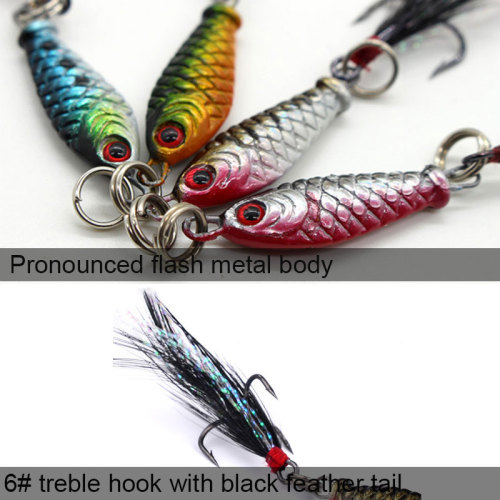 Fishing Spoon Lures Feather Spinner Bait Metal Spoon Lure Artificial Hard  Bait with Treble Hook for Bass Fishing