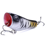 Popper Fishing Lures 5CM 7.4G 8# hooksTop water Crank Bait Bass Plastic Hard Bait 4 color two hooks