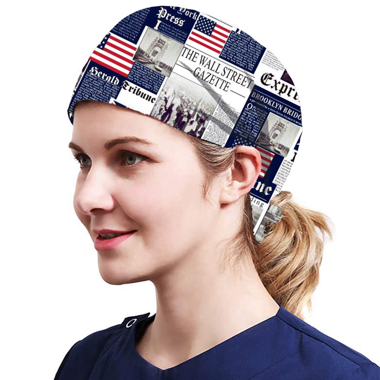 One Size Working Cap with Sweatband Adjustable Tie Back Hats Printed