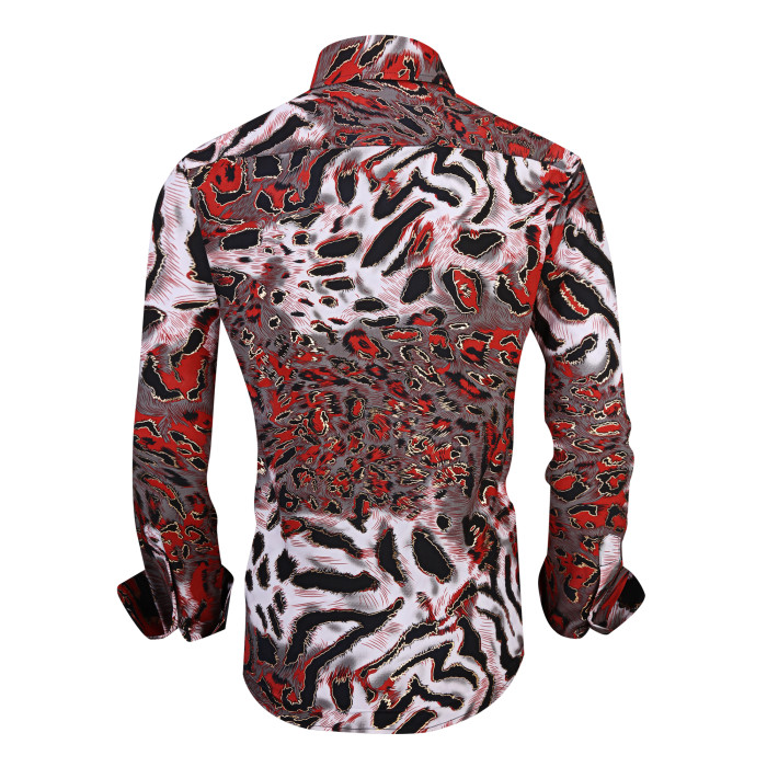 Men's Nightclub Printed Non-Iron Long Sleeve Dress Shirts Red Panther Print