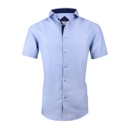 Men's Microfiber Casual Printed Short Sleeve Dress Shirts White Point