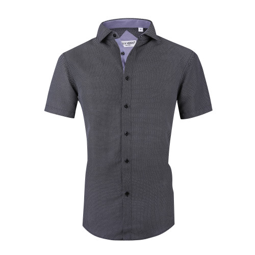 Men's Microfiber Casual Printed Short Sleeve Dress Shirts Black Diagonal Cross