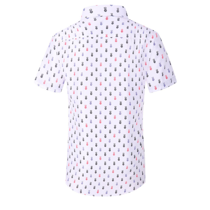 Men's Microfiber Lifestyle Printed Short Sleeve Dress Shirts White Pineapple