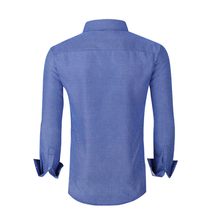Men's Microfiber Lifestyle Printed Long Sleeve Dress Shirts Navy