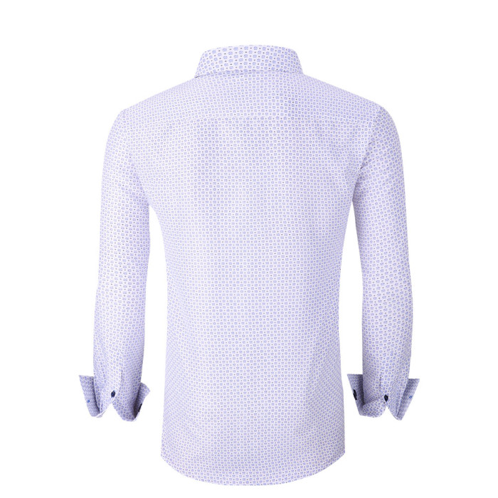 Men's Microfiber Lifestyle Printed Long Sleeve Dress Shirts White