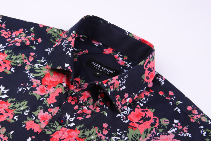 Men's Microfiber Lifestyle Printed Short Sleeve Dress Shirts Navy Flower