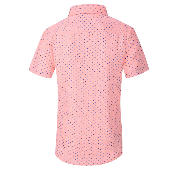Men's Microfiber Lifestyle Printed Short Sleeve Dress Shirts Pink