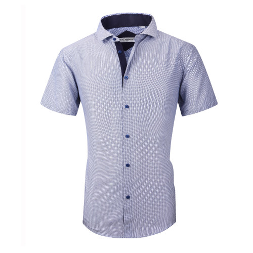 Men's Microfiber Casual Printed Short Sleeve Dress Shirts White Diagonal Squares