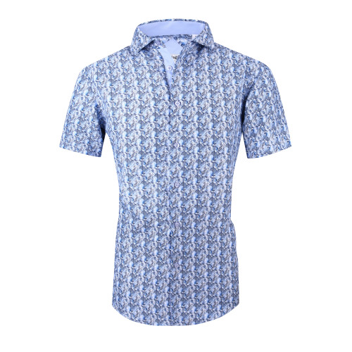 Men's Microfiber Lifestyle Printed Short Sleeve Dress Shirts Lt.Blue Plume